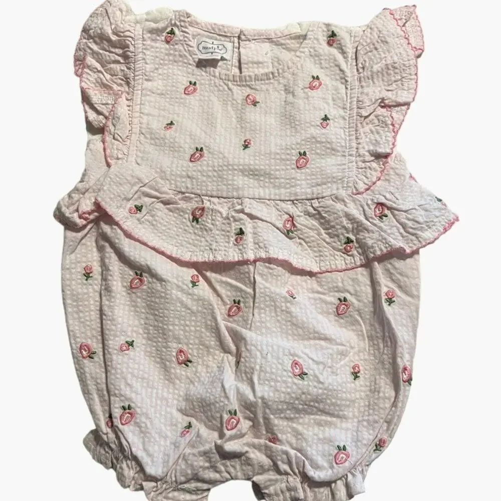 Mud Pie Infant Girls 9-12 months Seersucker Bubble Romper Twins Excellent very g